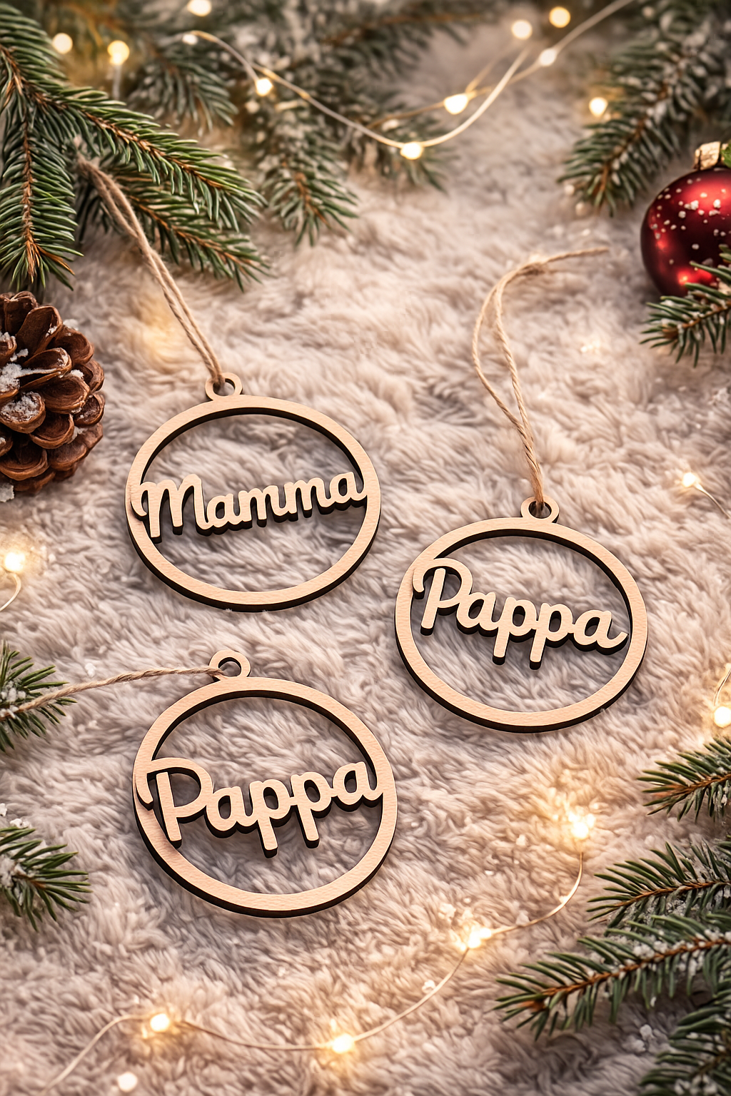 Mamma / Pappa – personlig julepynt i tre