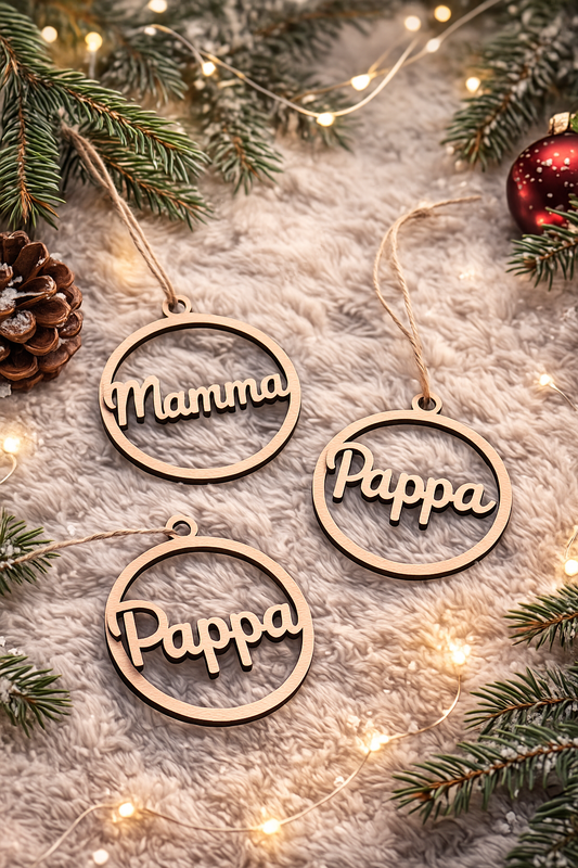 Mamma / Pappa – personlig julepynt i tre