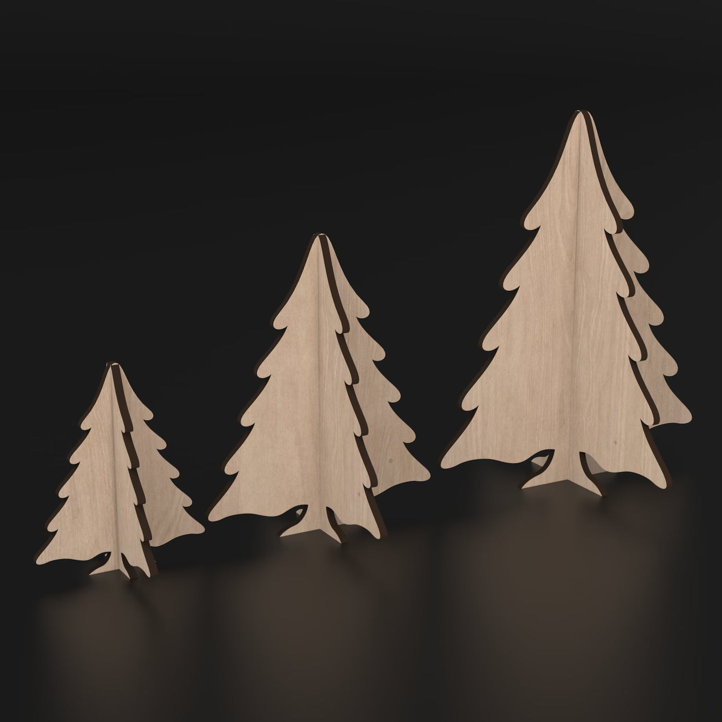 Dekorjuletrær i tre - sett med grantrær