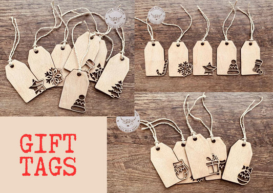 Gavelapper i tre med snor - 5 stk (Gift Tags)